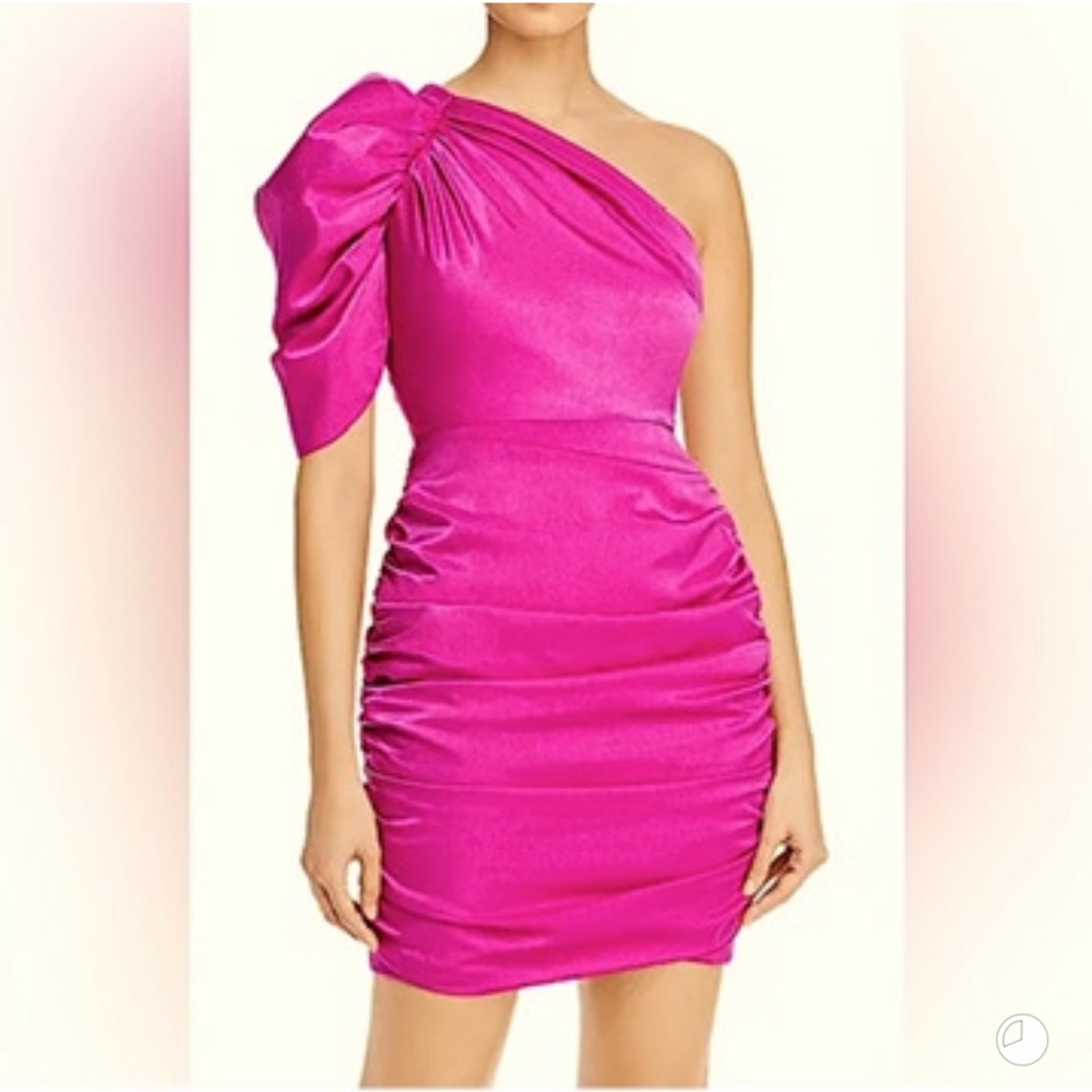 Pink Ruched One-Shoulder Cocktail Dress